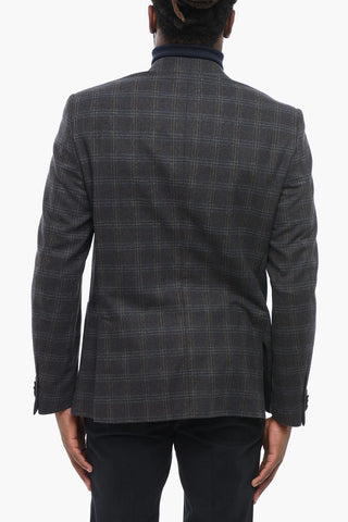 Einreihiger halbgefütterter Blazer aus Wollmischung mit Karomuster
