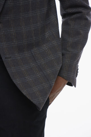 Einreihiger halbgefütterter Blazer aus Wollmischung mit Karomuster