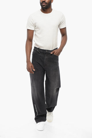 Stone Washed Denims with Raw-cut Details 25cm
