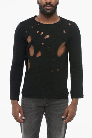 BLACK Distressed Wool Crewneck Pullover