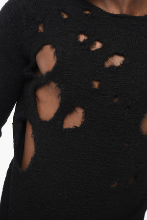 BLACK Distressed Wool Crewneck Pullover