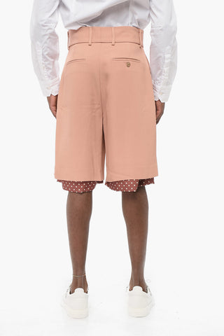 Double-pleated Twill Viscose Shorts with Polka Dot Detail