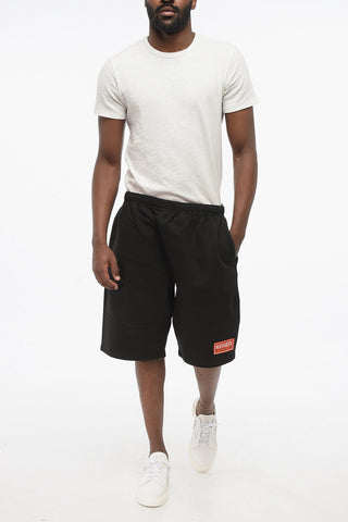 Shorts in Cotone Garzato con Logo in Applicazione