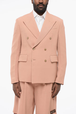 Double-breasted Twill Viscose Blazer with Flap Pockets
