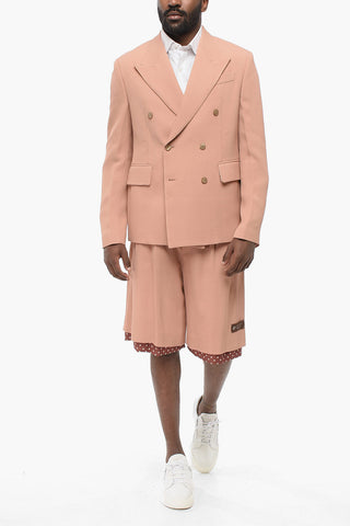 Double-breasted Twill Viscose Blazer with Flap Pockets