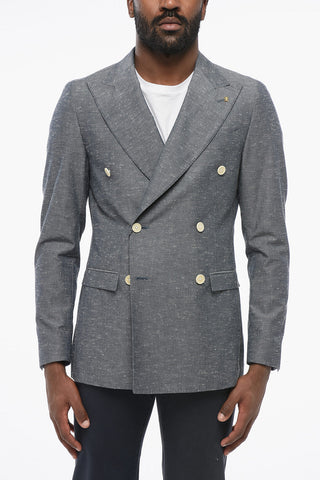 CC COLLECTION Side Vents Peak Lapel Double Breasted Blazer