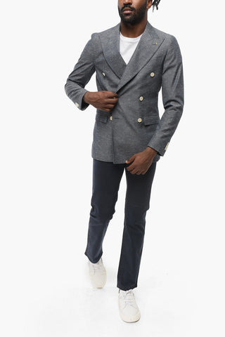 CC COLLECTION Side Vents Peak Lapel Double Breasted Blazer