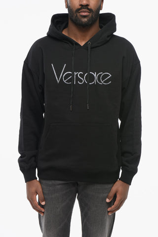 Brushed Cotton Hoodie with Rhinestoned Logo