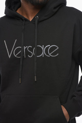 Brushed Cotton Hoodie with Rhinestoned Logo