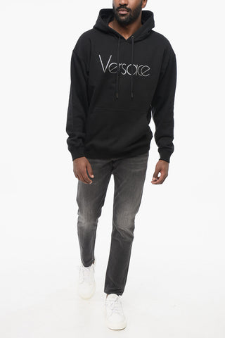 Brushed Cotton Hoodie with Rhinestoned Logo