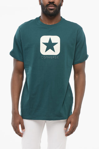 T-shirt Girocollo In Cotone con Logo a Contrasto e In Rilievo
