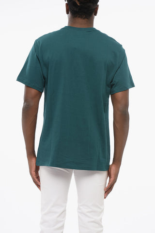 T-shirt Girocollo In Cotone con Logo a Contrasto e In Rilievo