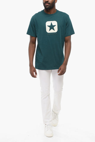 T-shirt Girocollo In Cotone con Logo a Contrasto e In Rilievo