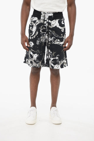 JEANS COUTURE Brushed Cotton Shorts with Barocco Motif