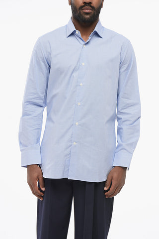Checked Poplin Cotton Shirt with Spread Collar