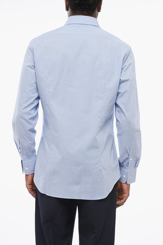 Checked Poplin Cotton Shirt with Spread Collar
