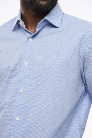 Checked Poplin Cotton Shirt with Spread Collar