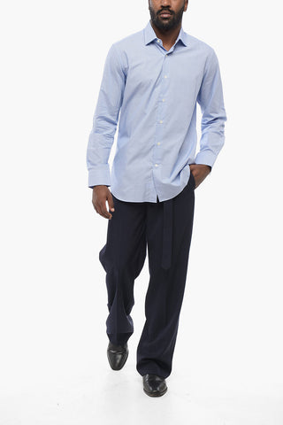 Checked Poplin Cotton Shirt with Spread Collar