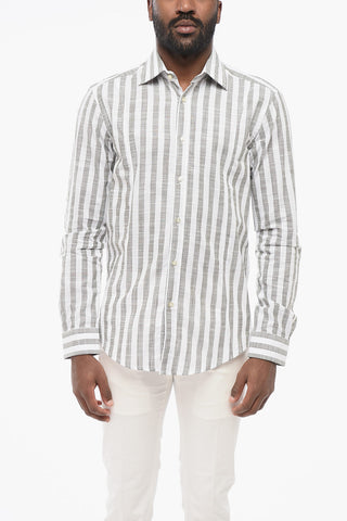Two-Tone Striped Shirt with French Collar