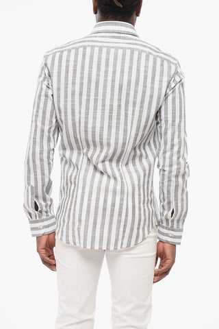 Two-Tone Striped Shirt with French Collar