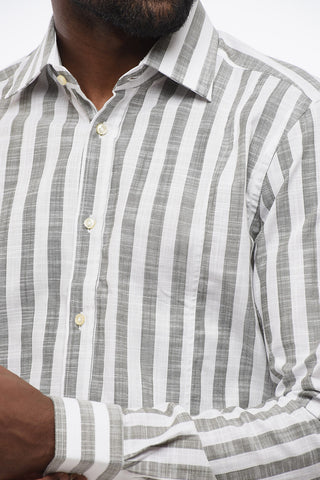 Two-Tone Striped Shirt with French Collar
