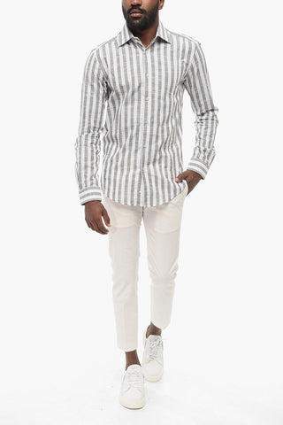 Two-Tone Striped Shirt with French Collar