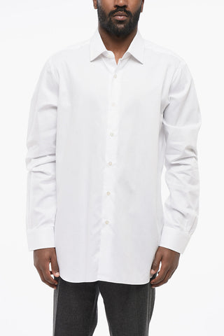 Hopsack Cotton Shirt with Spread Collar