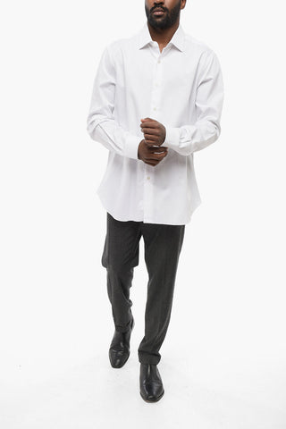 Hopsack Cotton Shirt with Spread Collar