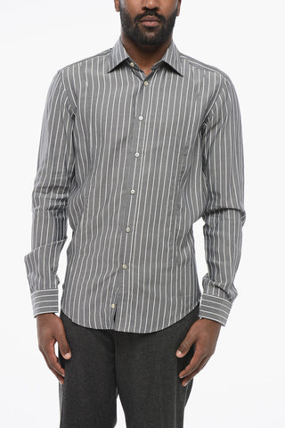 Casual Awning-Striped Shirt with French Collar