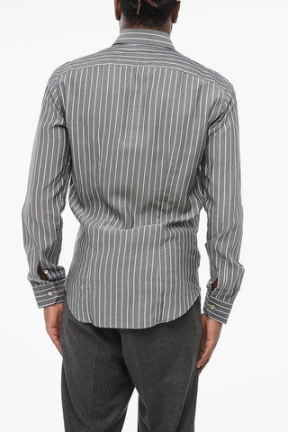 Casual Awning-Striped Shirt with French Collar