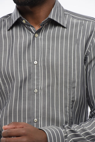 Casual Awning-Striped Shirt with French Collar