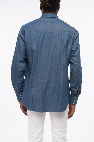 Solid Color Cotton Shirt with Double Breast Pocket