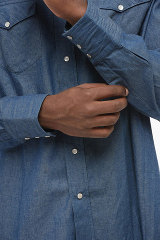 Solid Color Cotton Shirt with Double Breast Pocket