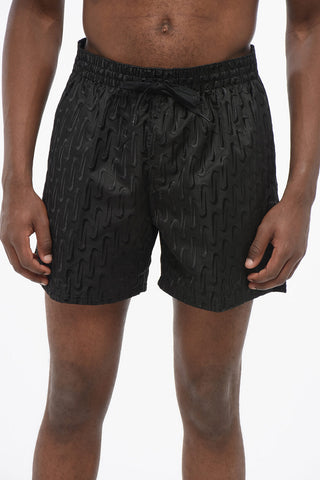 SWIM Shorts in Tinta Unita con Logo Ricamato All-Over