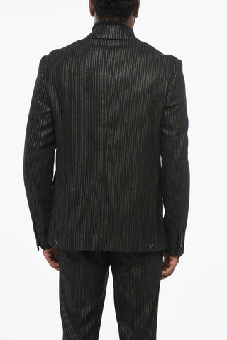 Double-breasted Lurex Pinstriped Blazer with Satin Lapel