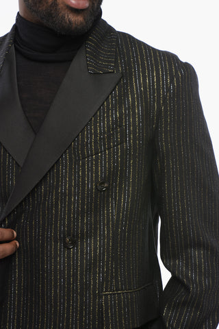 Double-breasted Lurex Pinstriped Blazer with Satin Lapel