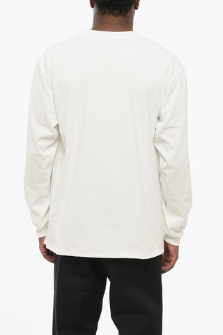 T-Shirt Girocollo a Maniche Lunghe con Taschino e Ricamo Farfalla