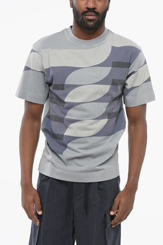 T-Shirt Girocollo in Cotone con Motivo Geometrico