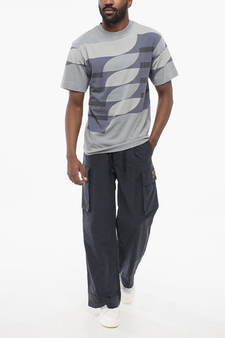 T-Shirt Girocollo in Cotone con Motivo Geometrico