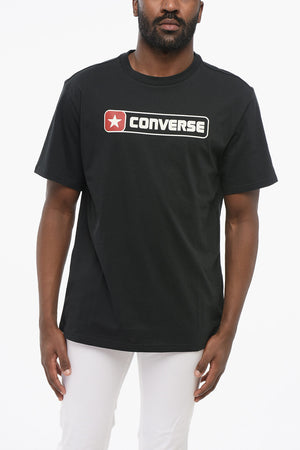 T-Shirt mit Rundhalsausschnitt in Uni mit bedrucktem Logo