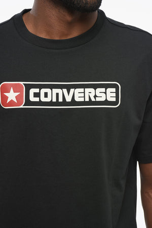 T-Shirt mit Rundhalsausschnitt in Uni mit bedrucktem Logo