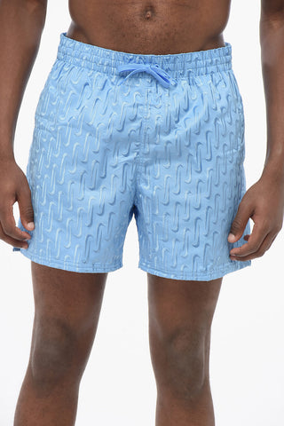 SWIM Solid-Color Shorts with All-Over Embroidered Logo