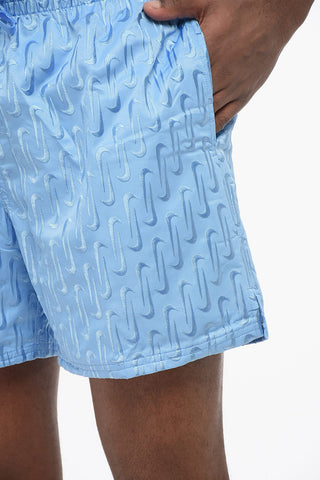 SWIM Solid-Color Shorts with All-Over Embroidered Logo
