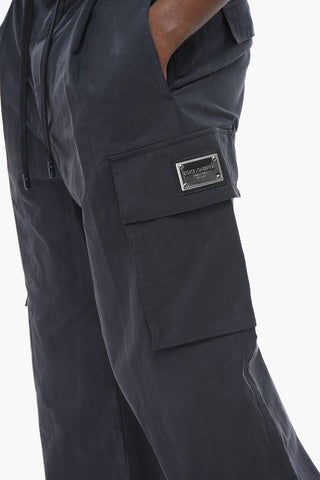 Single-pleated Cotton Blend Cargo Pants