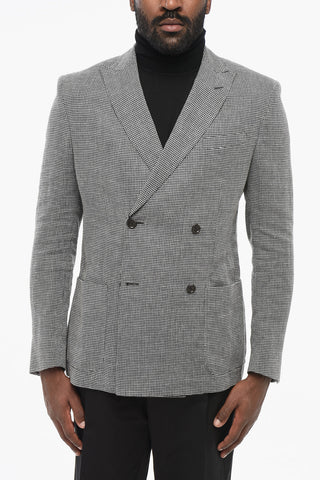CC COLLECTION Basket Wave Motif Side Vents Peak Lapel REWARD Double Breasted Blazer