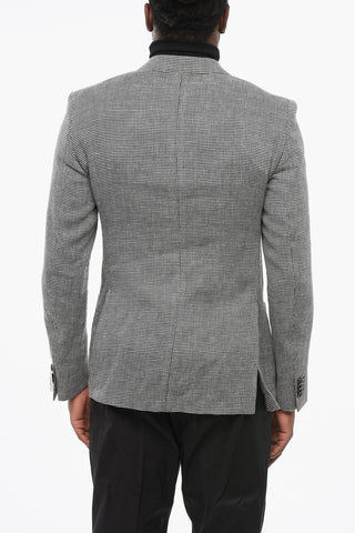 CC COLLECTION Basket Wave Motif Side Vents Peak Lapel REWARD Double Breasted Blazer