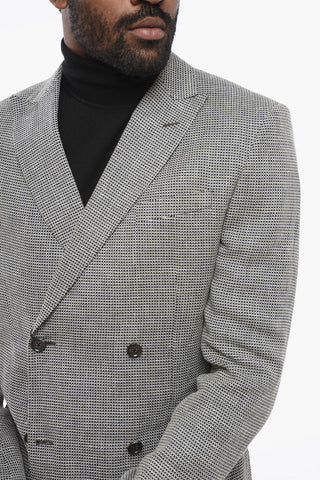 CC COLLECTION Basket Wave Motif Side Vents Peak Lapel REWARD Double Breasted Blazer