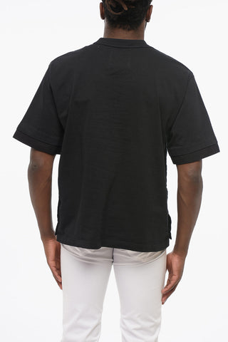 Solid Color Crew-neck T-Shirt with Side Buttoning and Breast Pocket