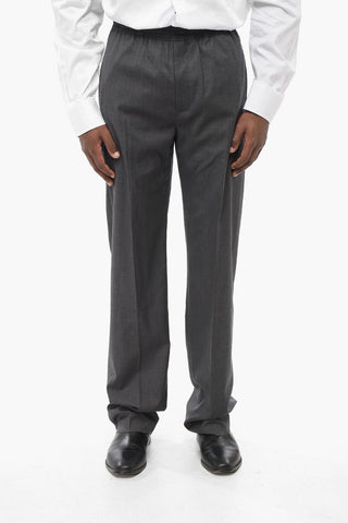 Virgin Wool Blend Pants with Elastic Waistband