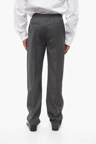 Virgin Wool Blend Pants with Elastic Waistband